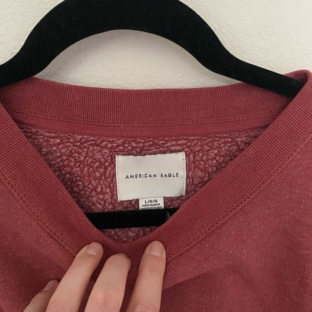 American Eagle Red Oversized Cropped Hoodie Sweatshirt Women’s L - Picture 3 of 5